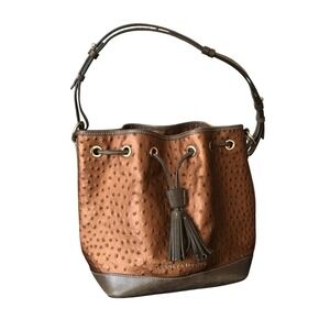 Dooney & Bourke Ostrich Bucket Purse Drawstring Shoulder Bag Metallic Bronze